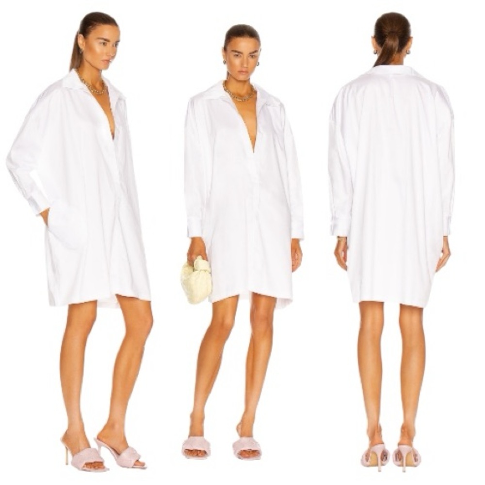 NORMA KAMALI: Oversized Boyfriend NK Shirt Dress to Knee in White